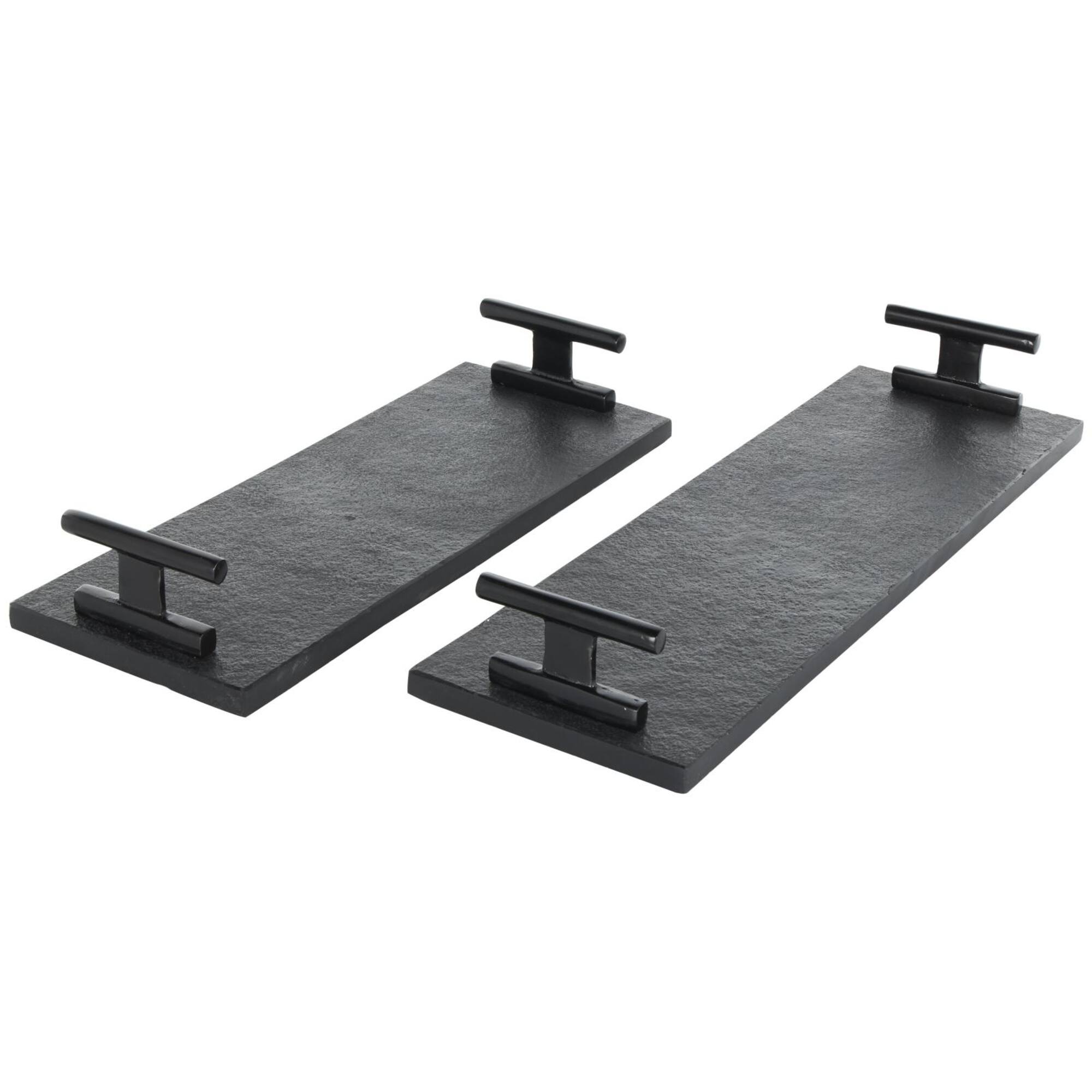Black Marble Slim Textured Living Room Décor Tray with Rod Handles, 2ct.